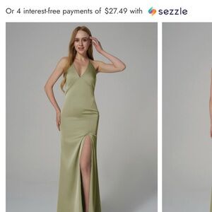 Fennel Seed Satin Charmeuse Halter Maxi Dress with Slit